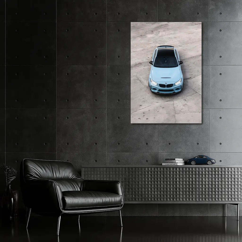BMW M2 Light Blue Aerial Concrete – Wall Art
