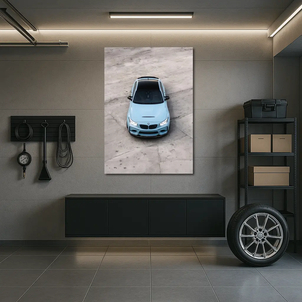 BMW M2 Light Blue Aerial Concrete – Wall Art