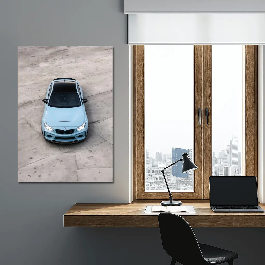 BMW M2 Light Blue Aerial Concrete – Wall Art