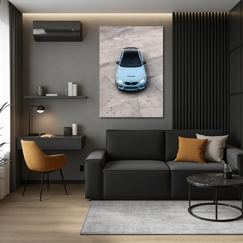 BMW M2 Light Blue Aerial Concrete – Wall Art