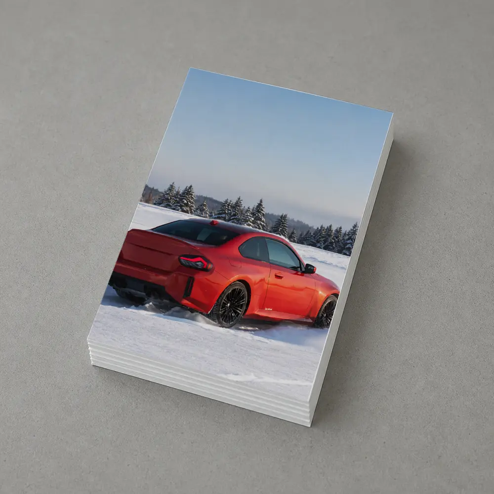 BMW M2 Red Coupe Drifting Snow Landscape – Postcards