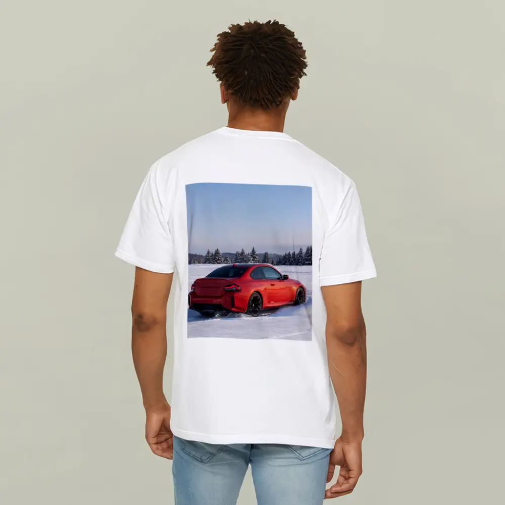 BMW M2 Red Coupe Drifting Snow Landscape – T-Shirts