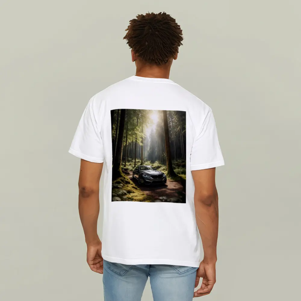 BMW M2 Parked in Sunlit Forest – T-Shirts