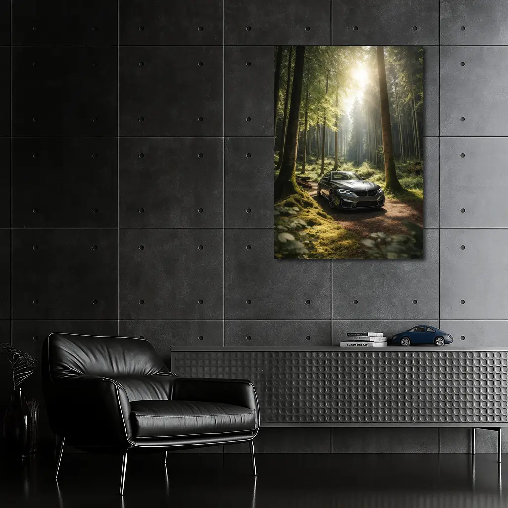 BMW M2 Parked in Sunlit Forest – Wall Art