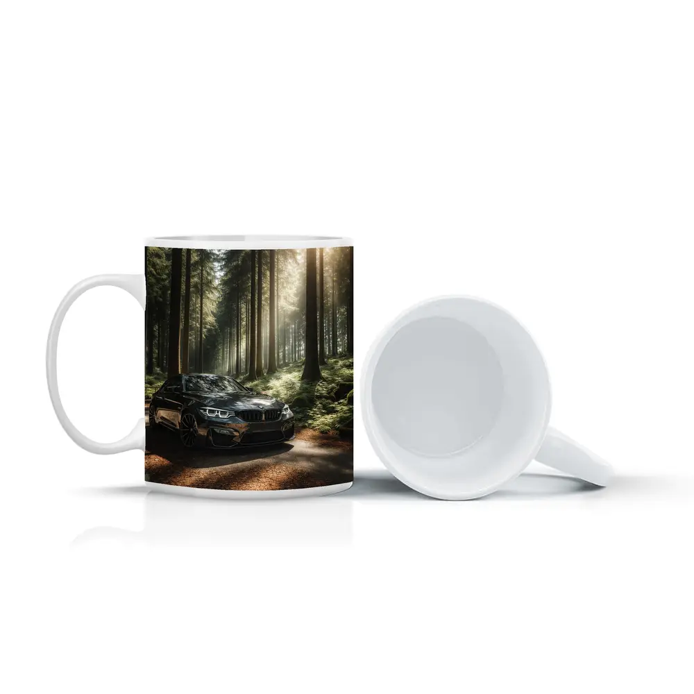 BMW M3 Parked in Sunlit Forest – Mugs