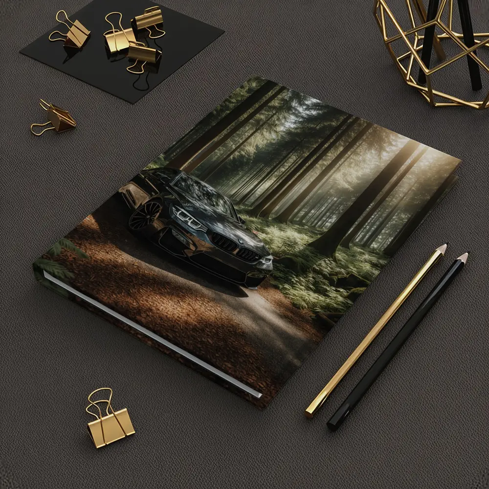 BMW M3 Parked in Sunlit Forest – Notebooks