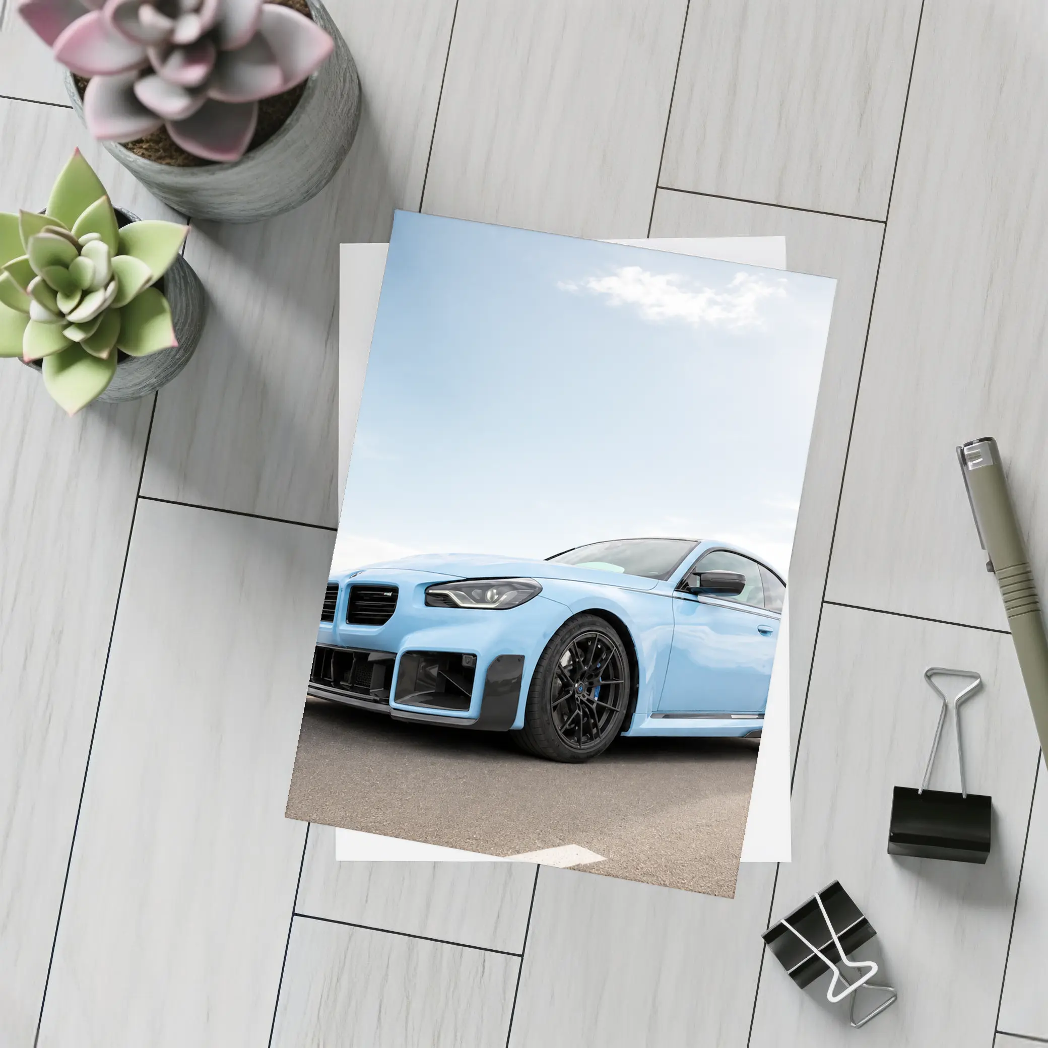 BMW M2 Light Blue On Open Road – Postcards
