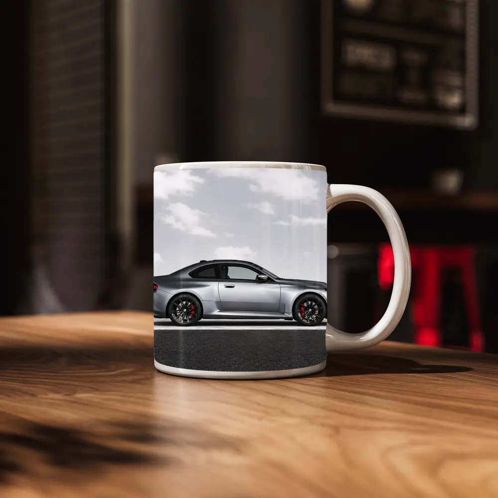BMW M2 Coupe Silver Side Profile Shot – Mugs