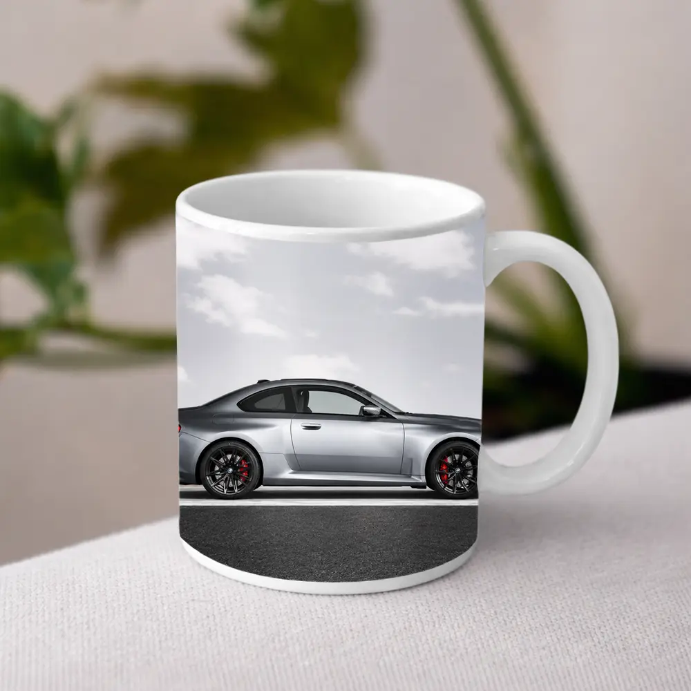 BMW M2 Coupe Silver Side Profile Shot – Mugs