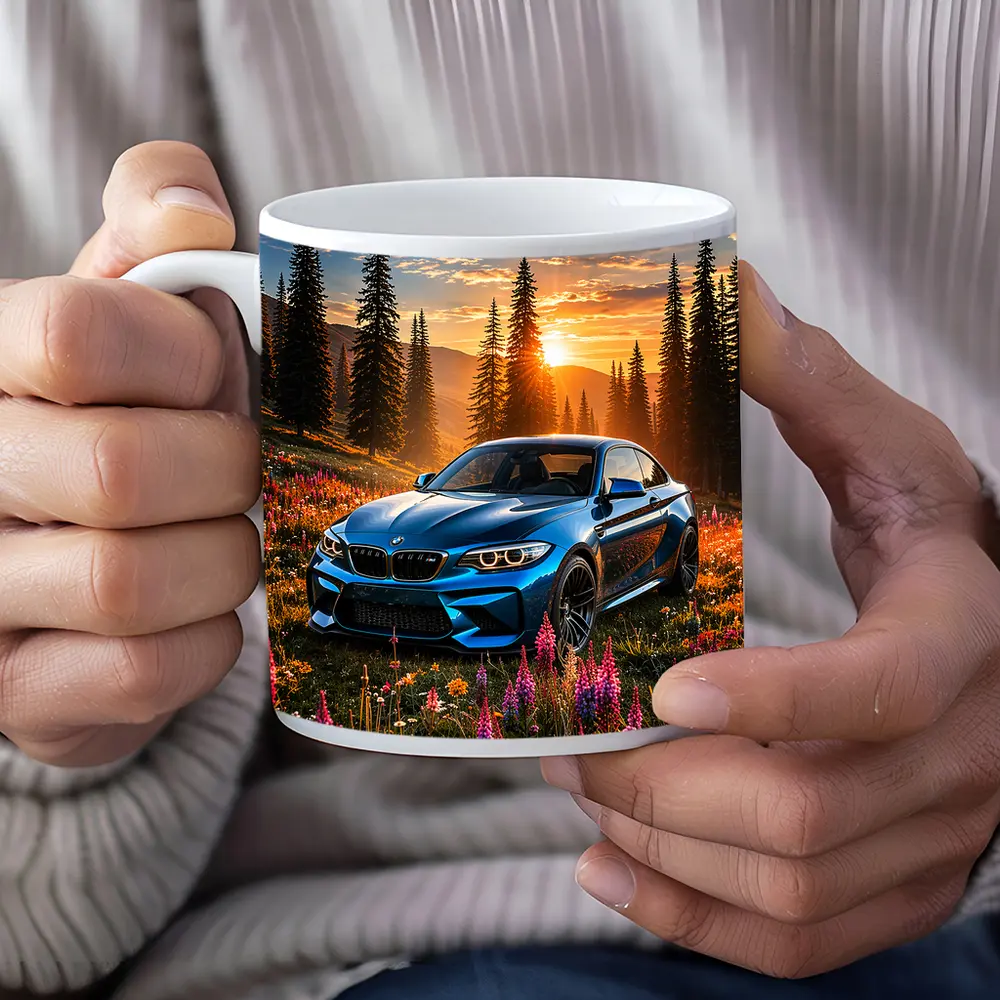 BMW M2 Blue Coupe Wildflower Sunset Meadow – Mugs