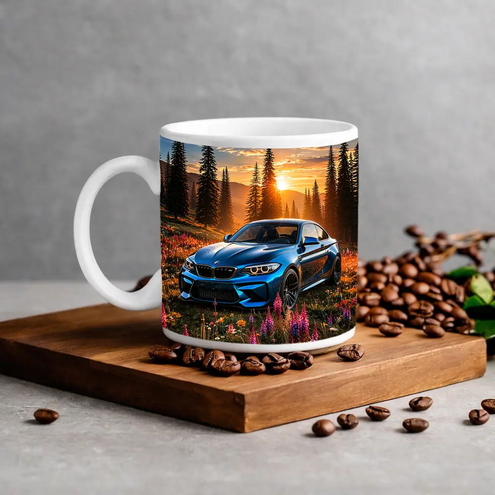 BMW M2 Blue Coupe Wildflower Sunset Meadow – Mugs