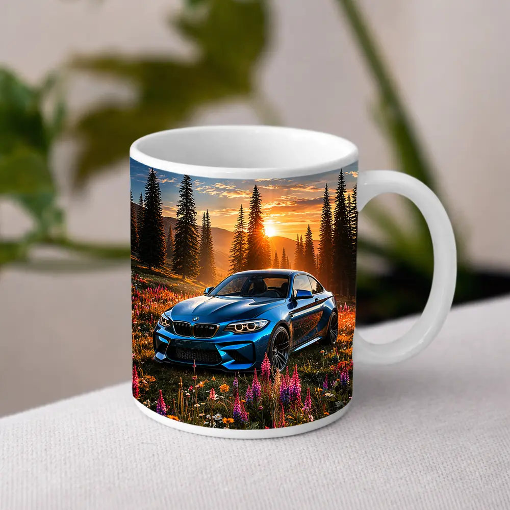 BMW M2 Blue Coupe Wildflower Sunset Meadow – Mugs