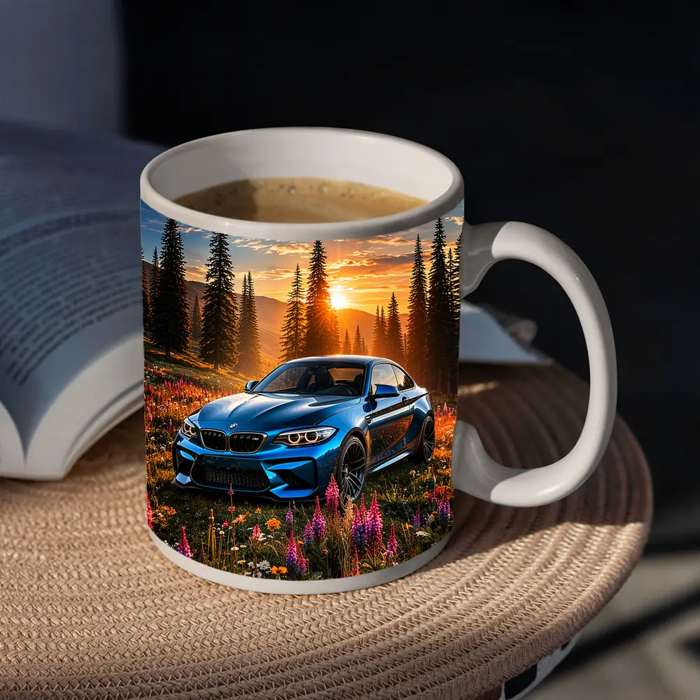 BMW M2 Blue Coupe Wildflower Sunset Meadow – Mugs