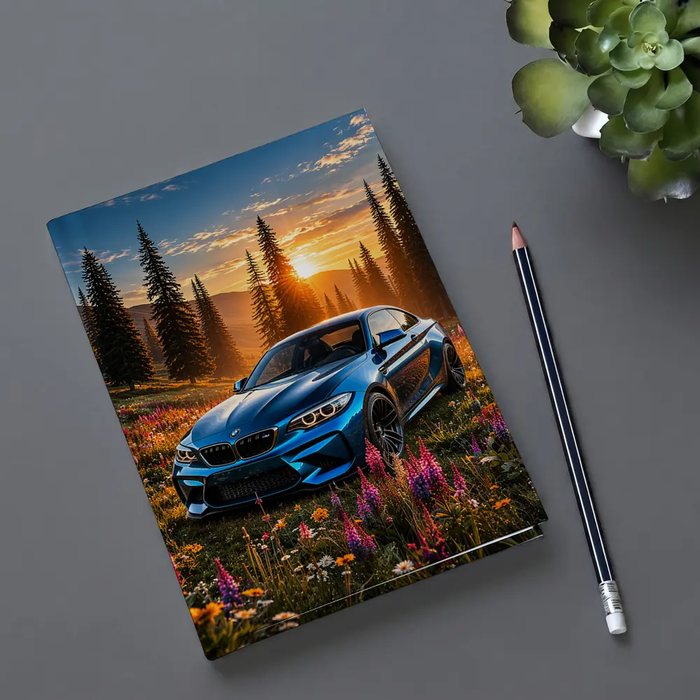 BMW M2 Blue Coupe Wildflower Sunset Meadow – Notebooks
