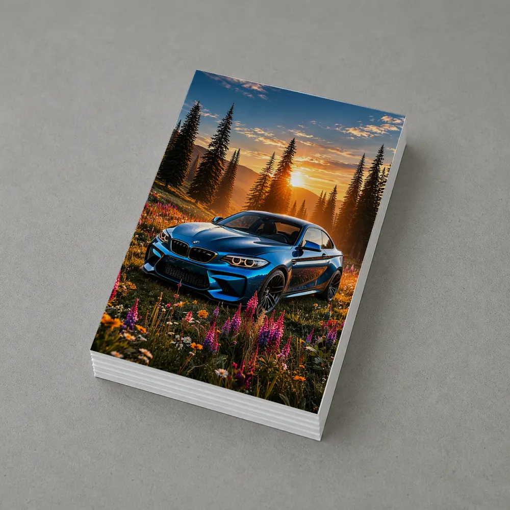 BMW M2 Blue Coupe Wildflower Sunset Meadow – Postcards