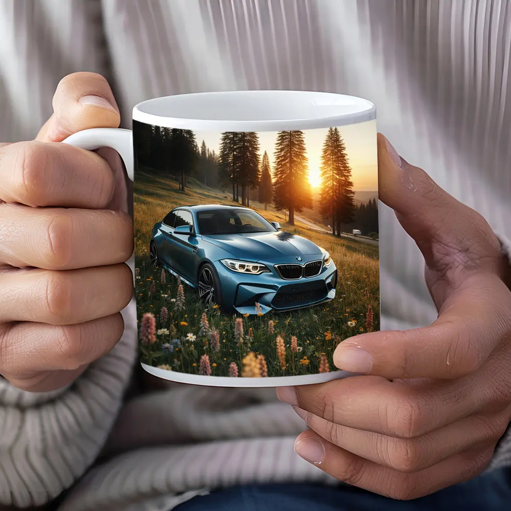 BMW M2 Blue Coupe Wildflower Meadow Sunset – Mugs