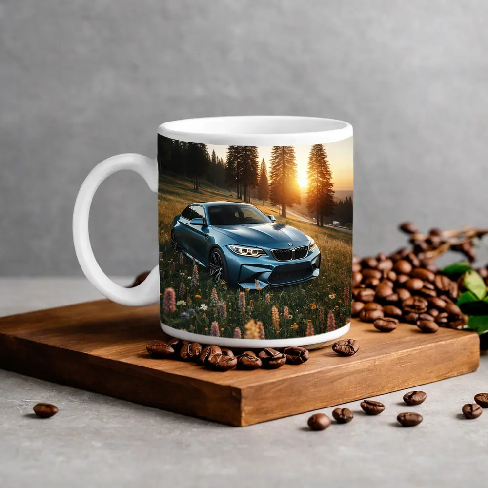 BMW M2 Blue Coupe Wildflower Meadow Sunset – Mugs