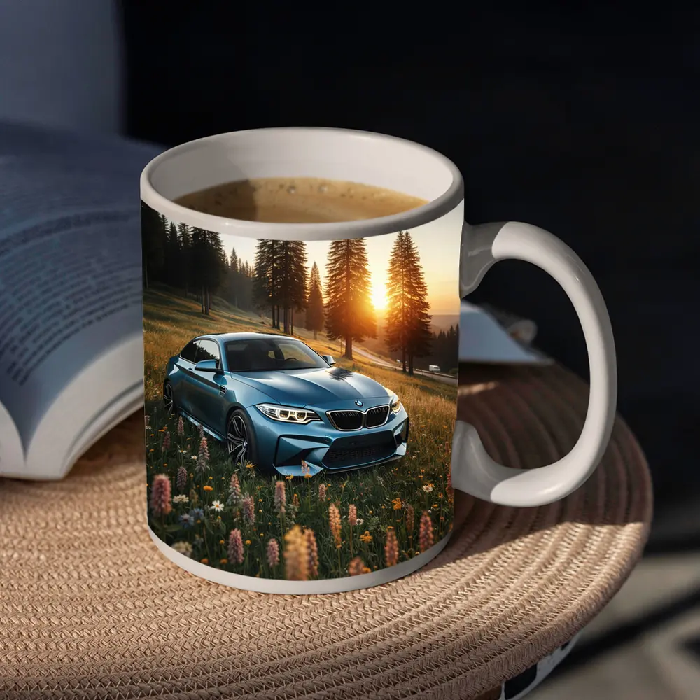 BMW M2 Blue Coupe Wildflower Meadow Sunset – Mugs