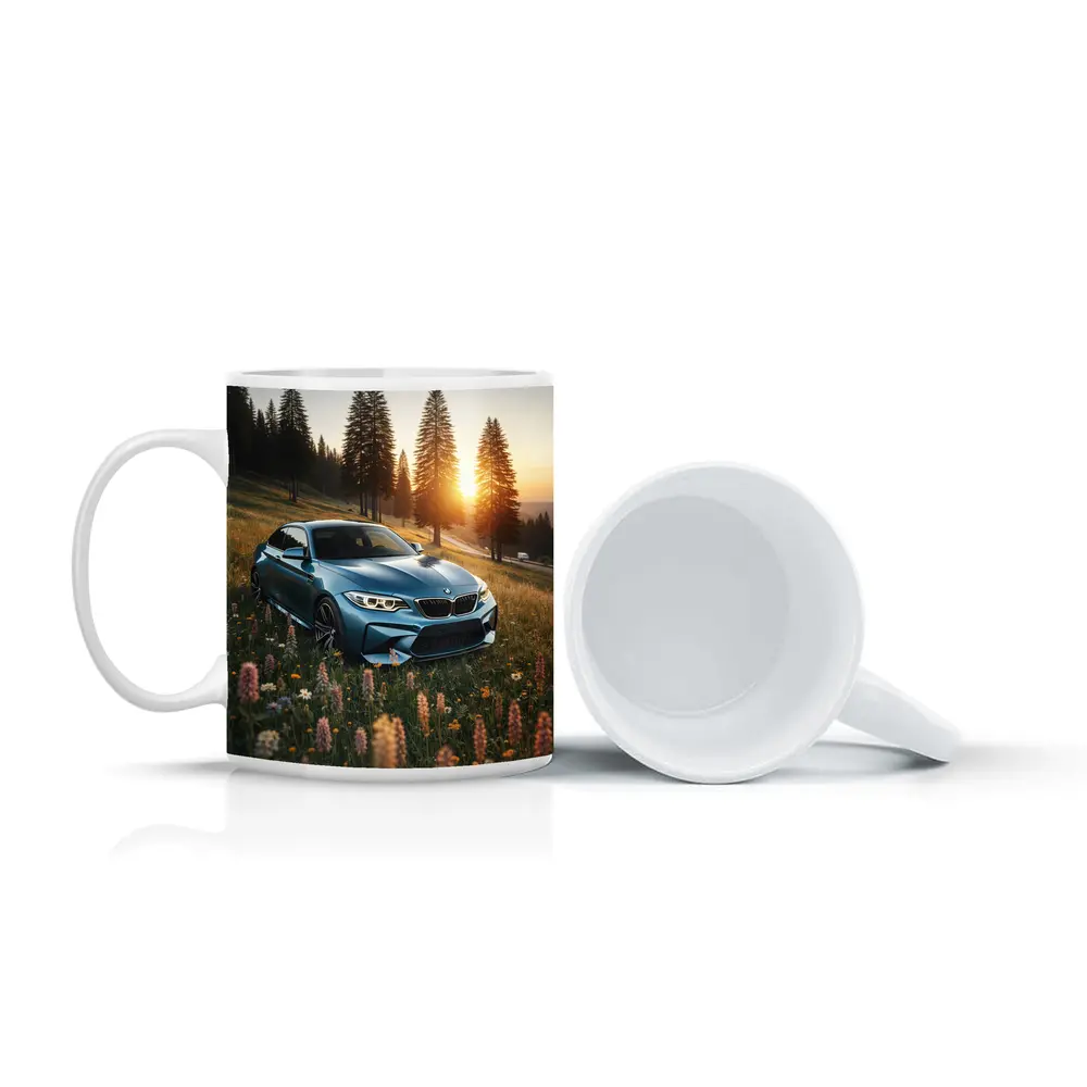 BMW M2 Blue Coupe Wildflower Meadow Sunset – Mugs