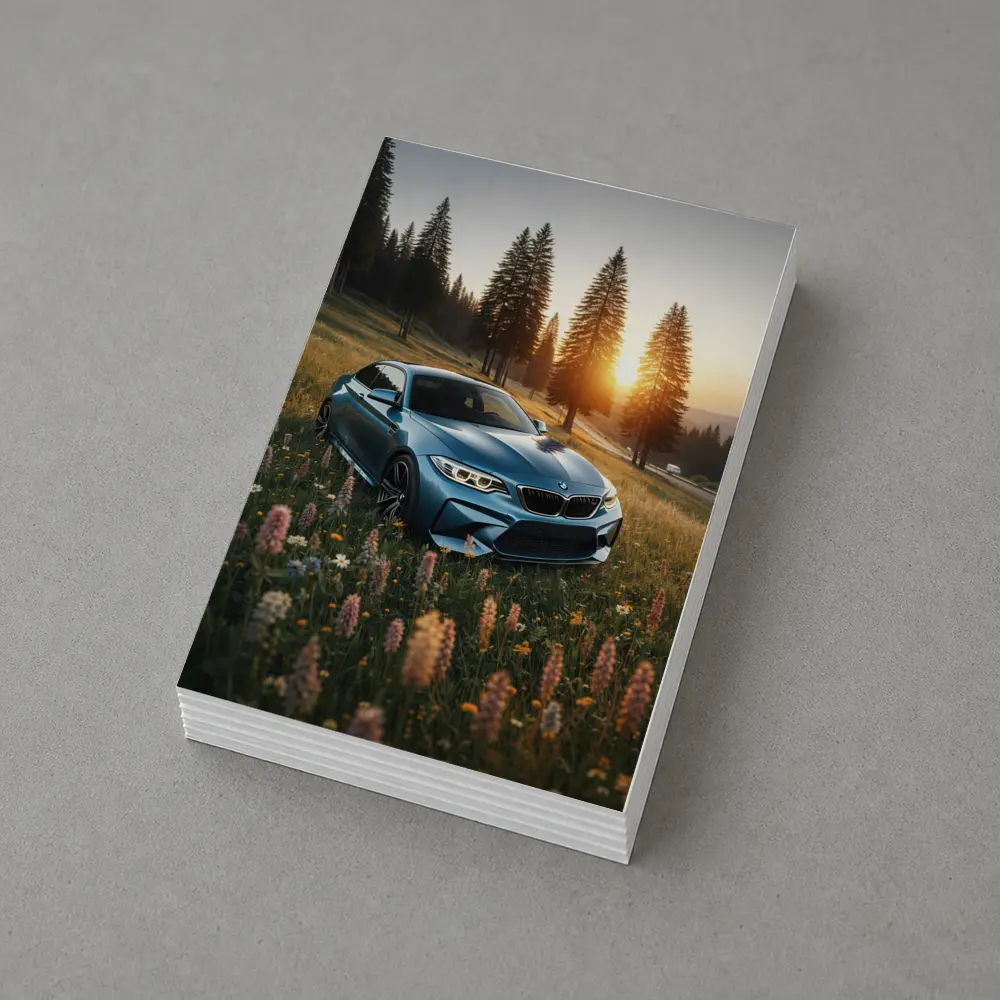 BMW M2 Blue Coupe Wildflower Meadow Sunset – Postcards