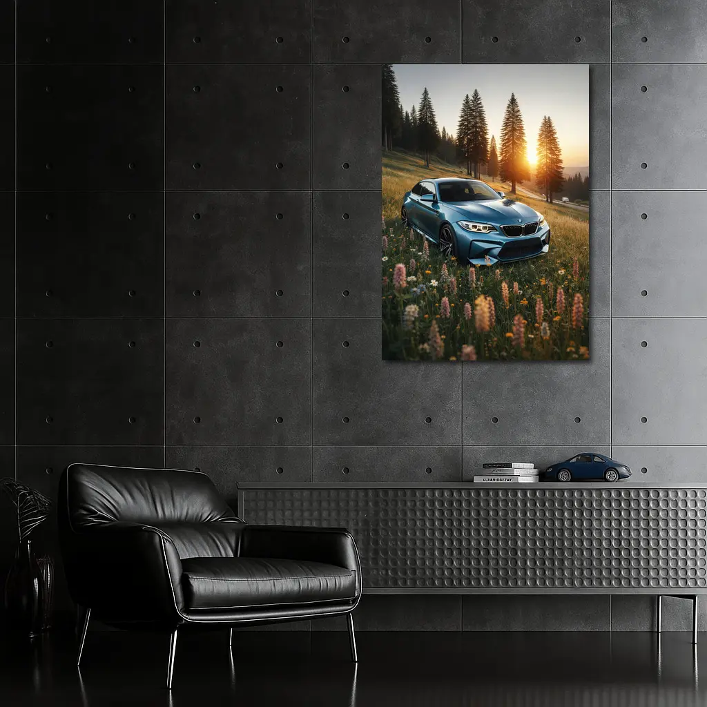 BMW M2 Blue Coupe Wildflower Meadow Sunset – Wall Art