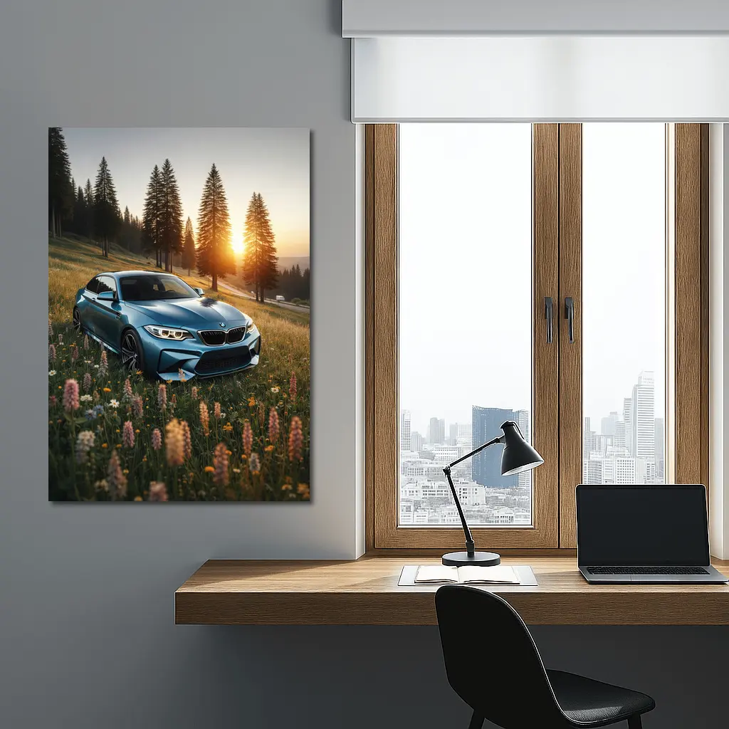 BMW M2 Blue Coupe Wildflower Meadow Sunset – Wall Art
