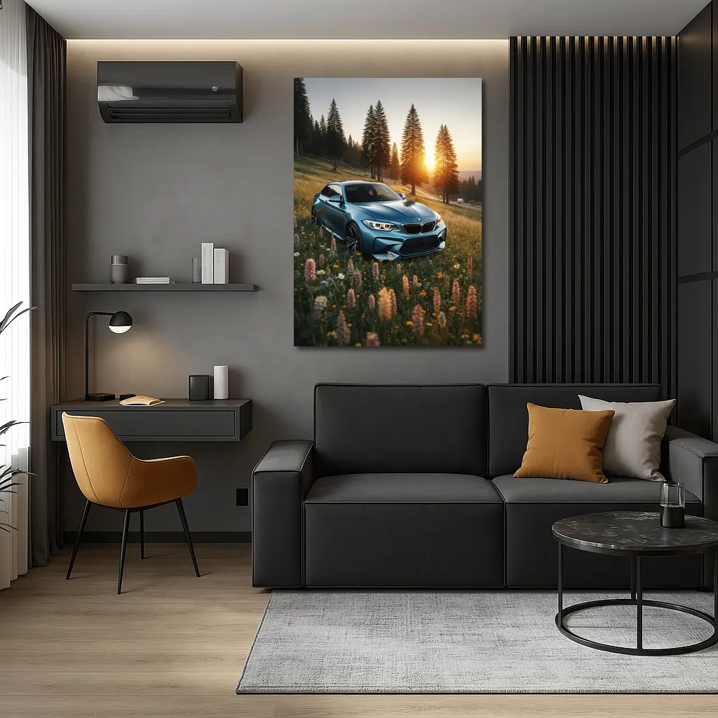 BMW M2 Blue Coupe Wildflower Meadow Sunset – Wall Art