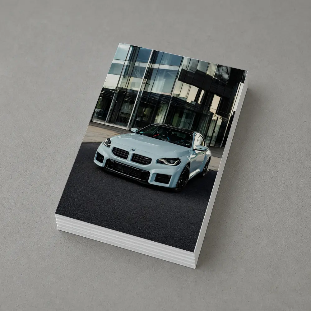 BMW M2 White Parked Outside Glass Building – Postcards