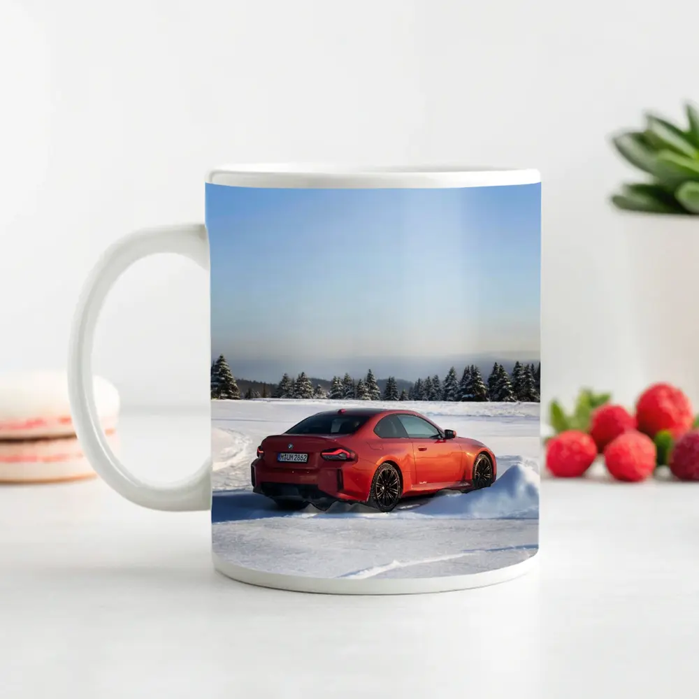 BMW M2 Red Coupe Winter Snow Drift – Mugs