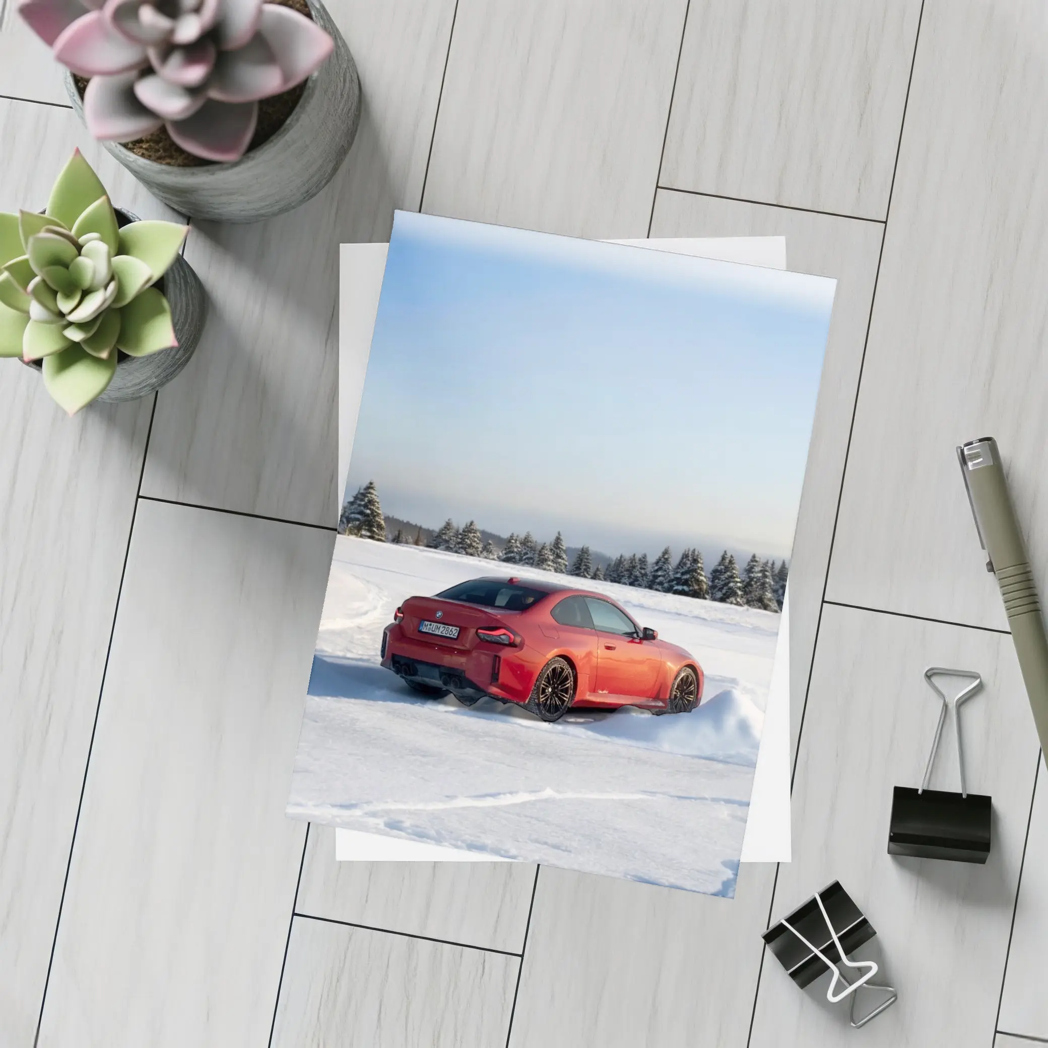 BMW M2 Red Coupe Winter Snow Drift – Postcards