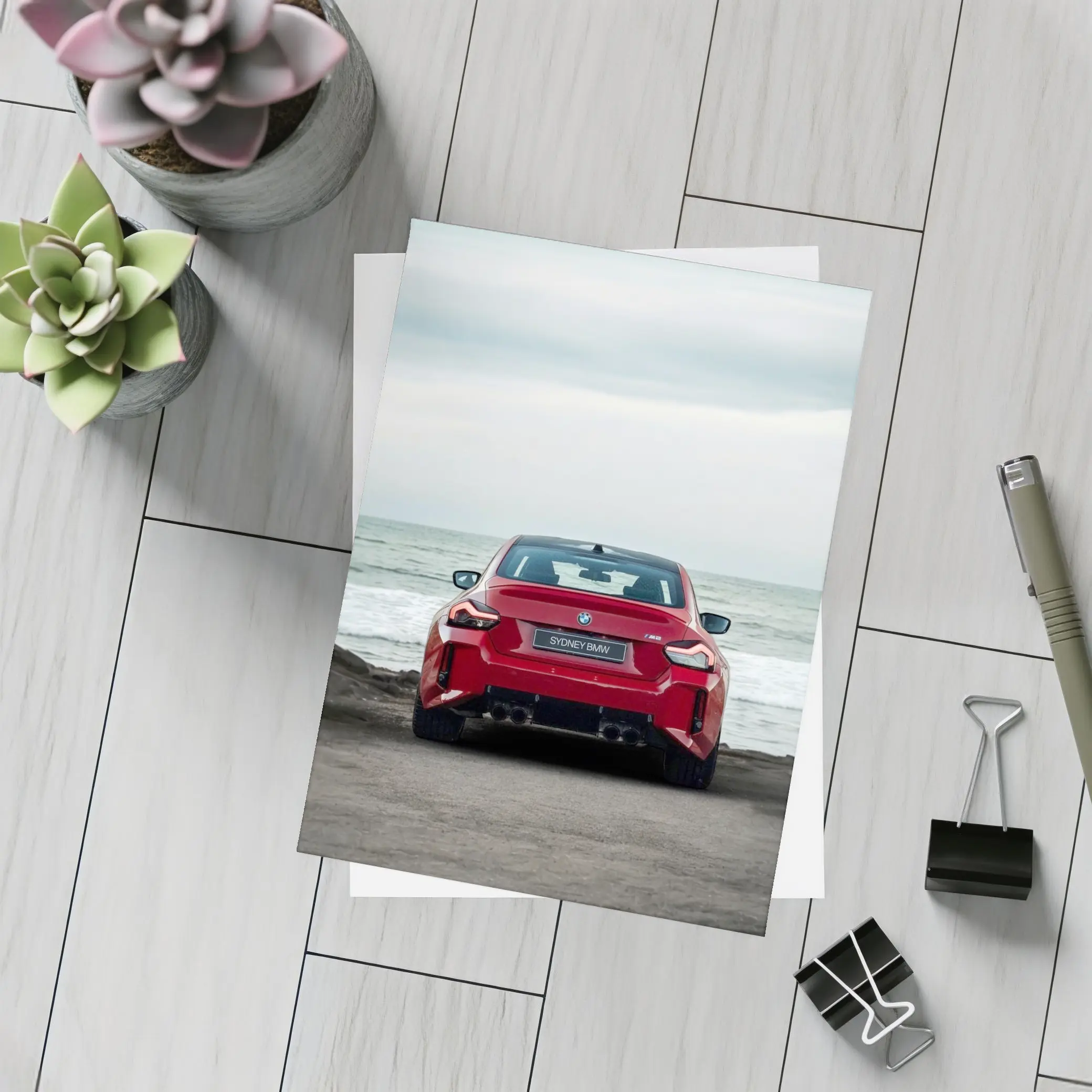 BMW M2 Red Rear Ocean Shore – Postcards
