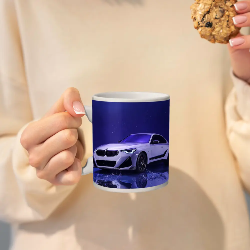 BMW 2 Series White Car Blue Studio – Mugs