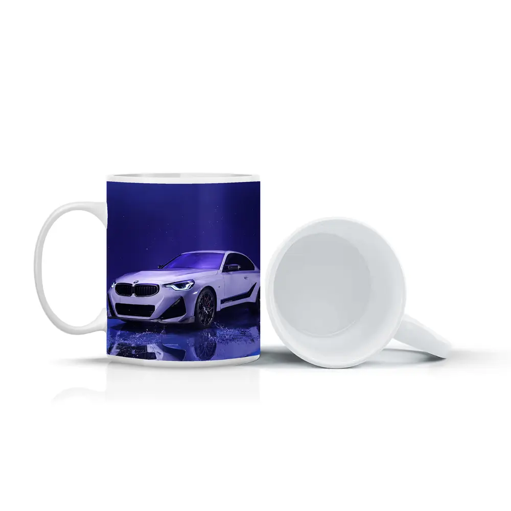 BMW 2 Series White Car Blue Studio – Mugs