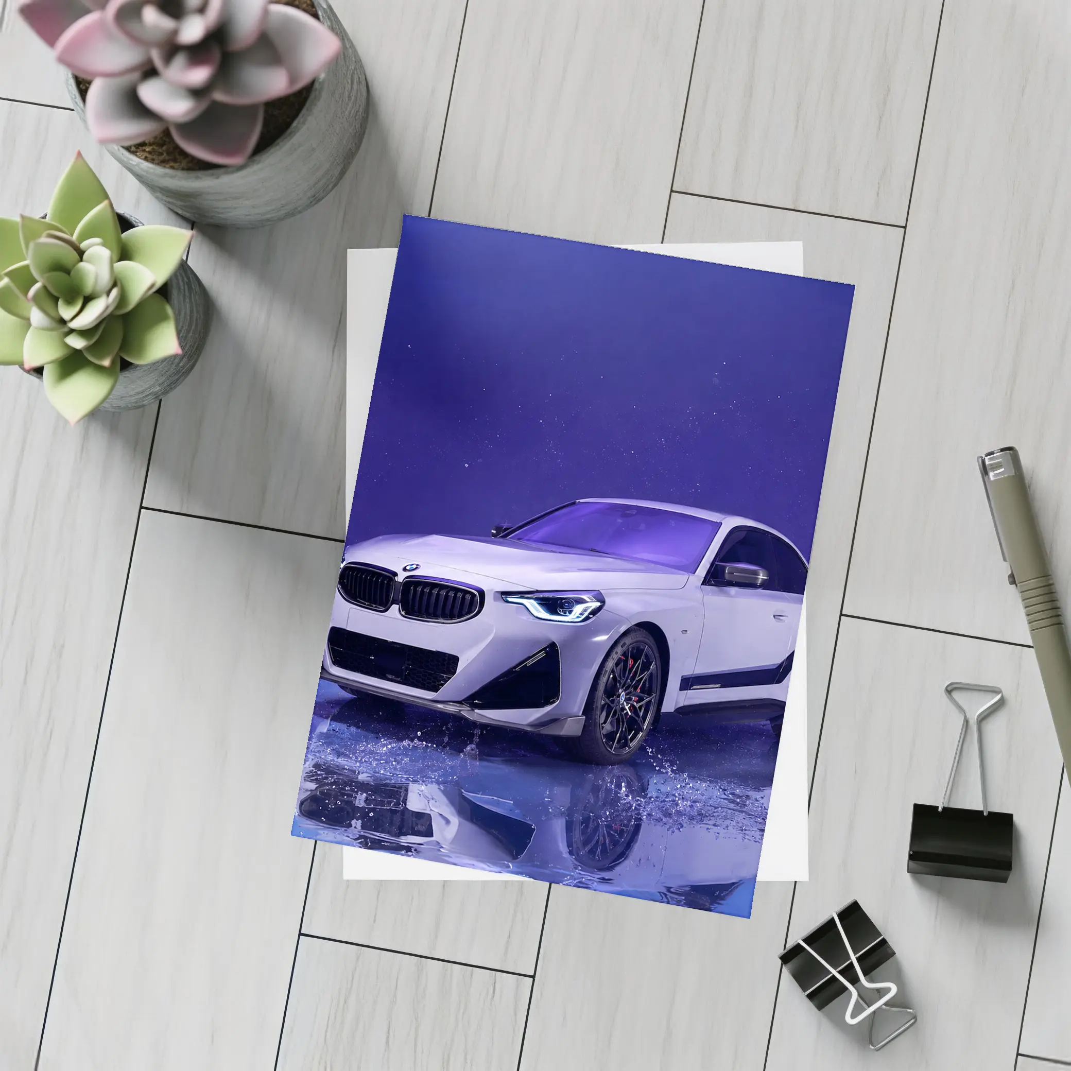 BMW 2 Series White Car Blue Studio – Postcards