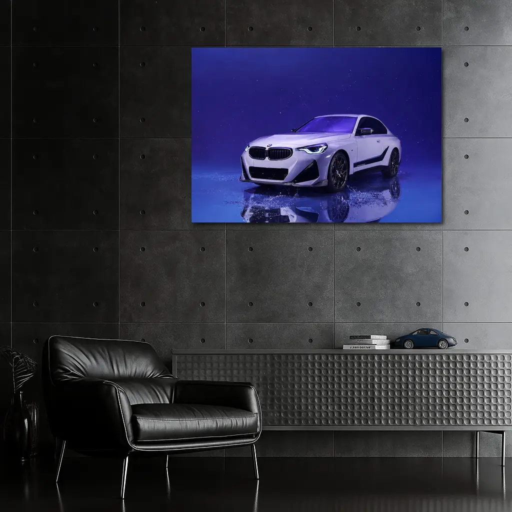 BMW 2 Series White Car Blue Studio – Wall Art