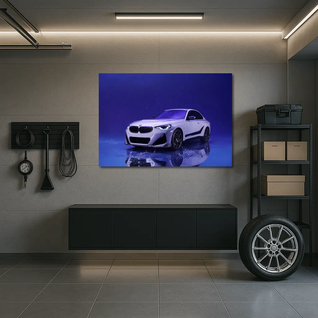 BMW 2 Series White Car Blue Studio – Wall Art