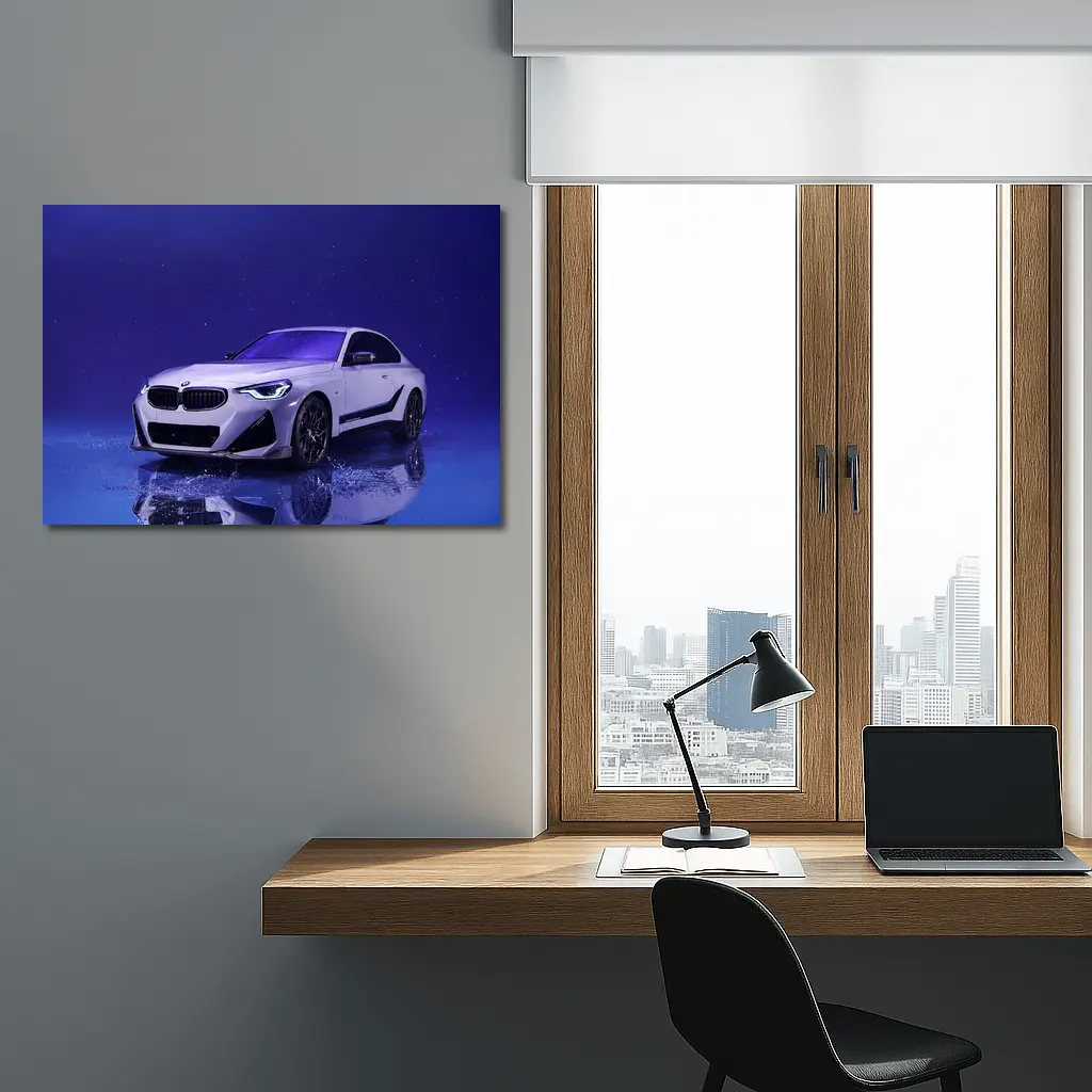 BMW 2 Series White Car Blue Studio – Wall Art
