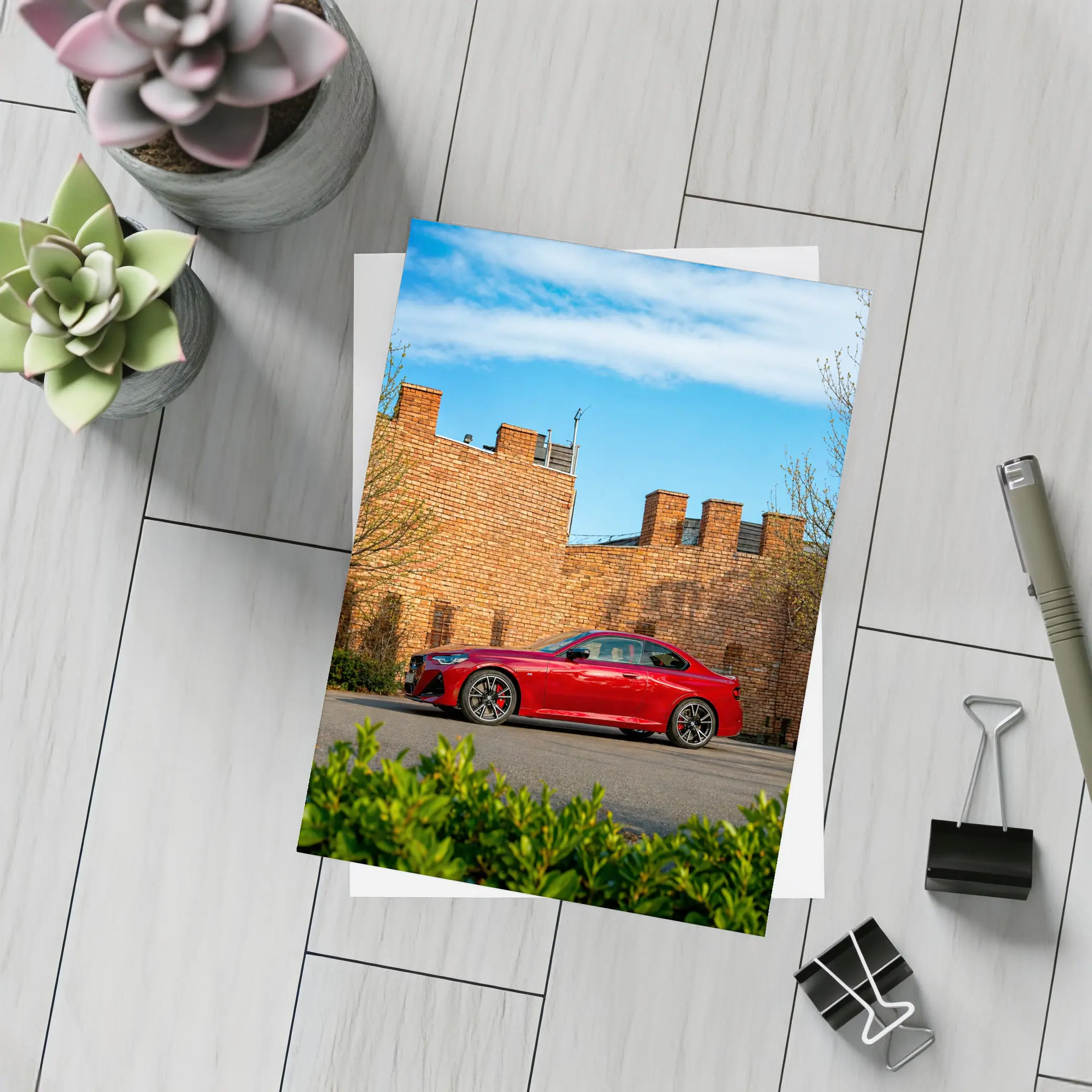 BMW M2 Red Coupe Brick Wall Setting – Postcards