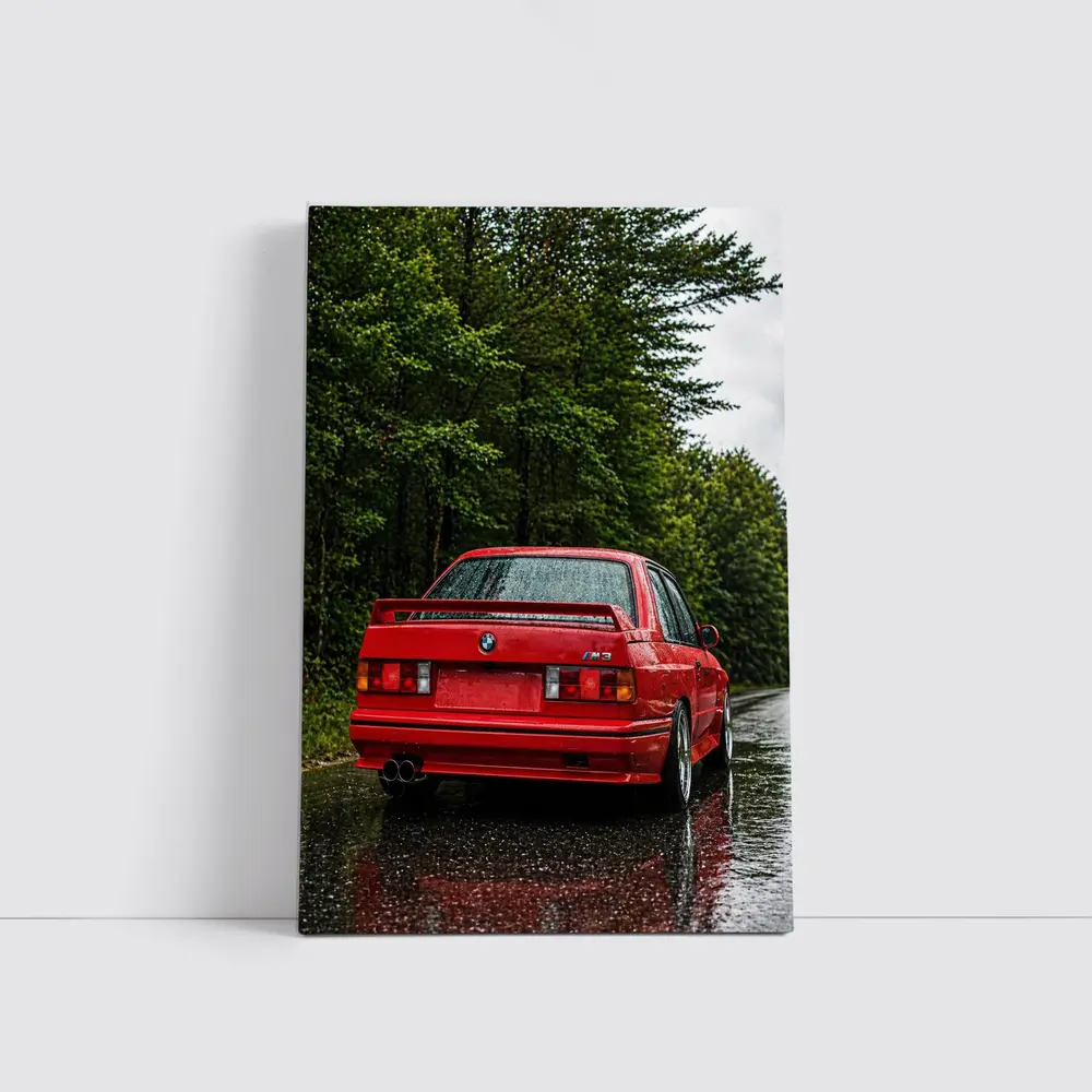 BMW M3 Red Wet Road Forest – Wall Art