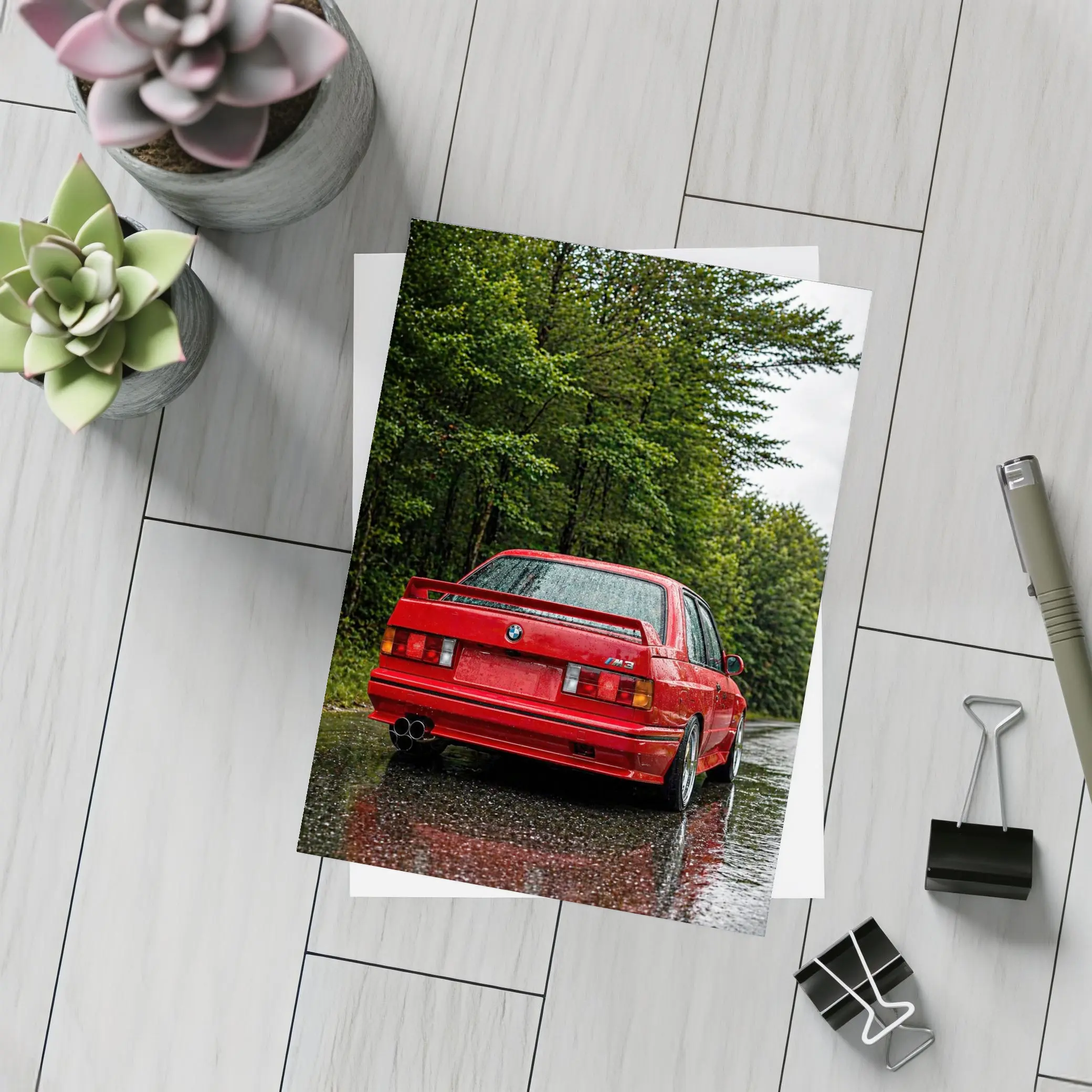 BMW M3 Red Wet Road Forest – Postcards