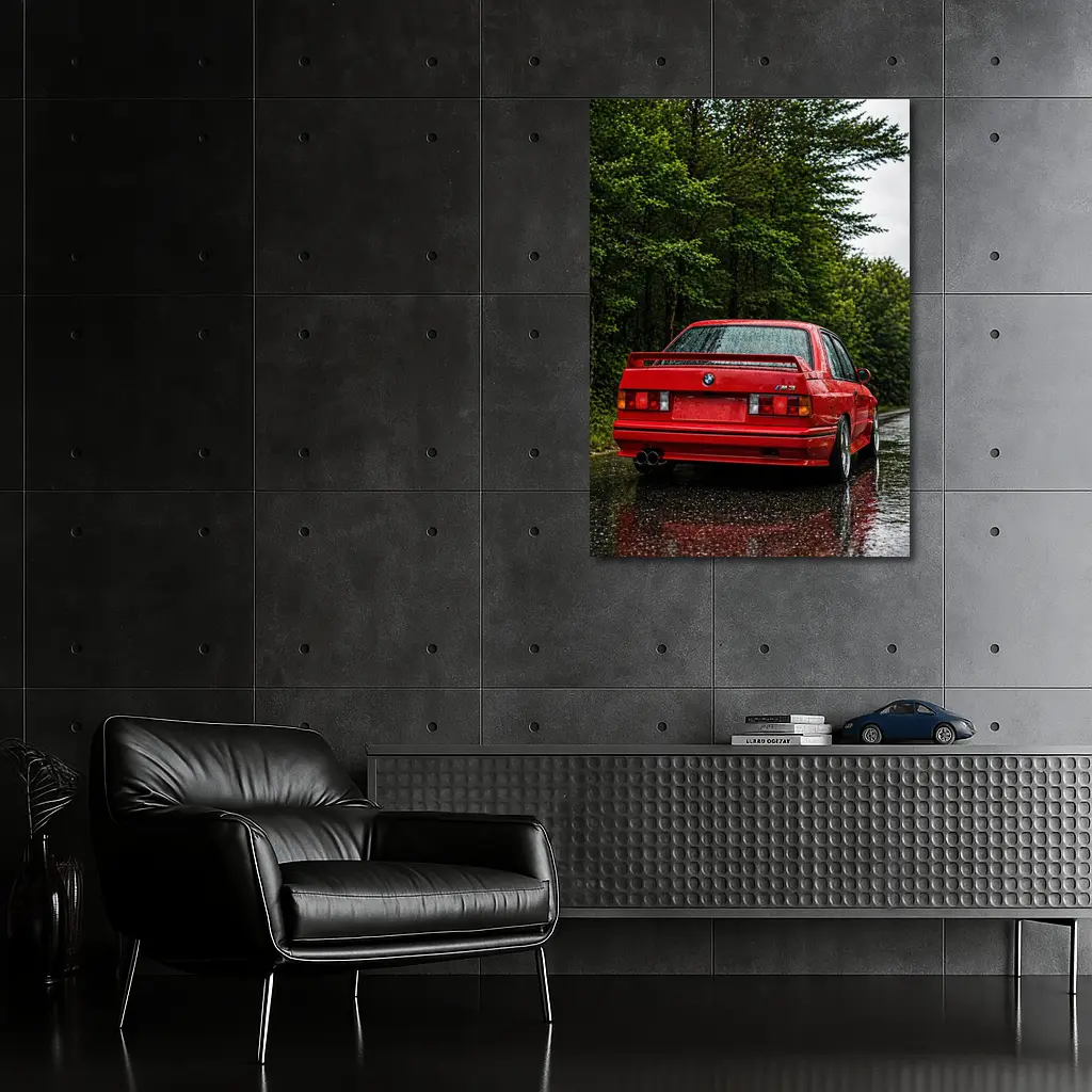 BMW M3 Red Wet Road Forest – Wall Art