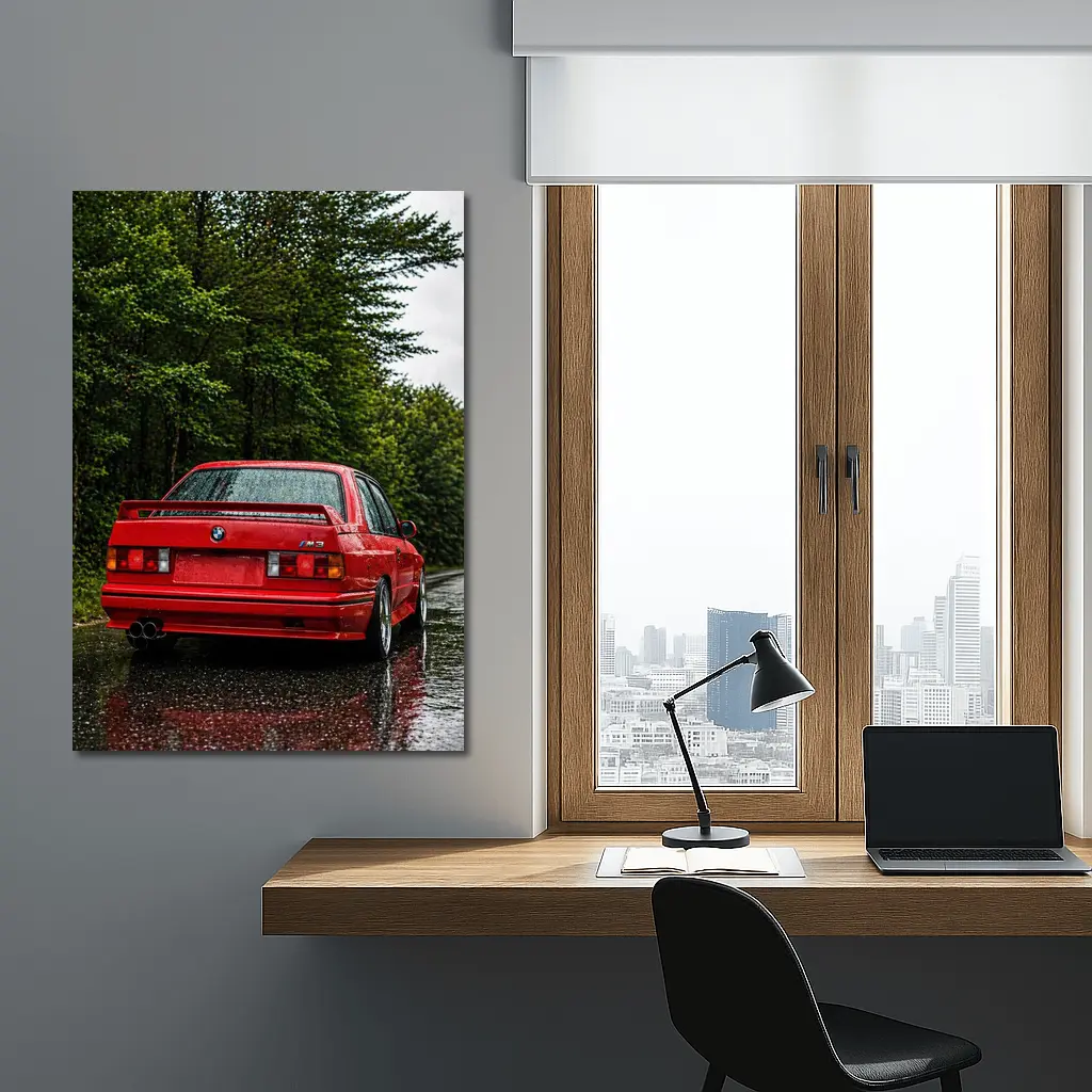 BMW M3 Red Wet Road Forest – Wall Art