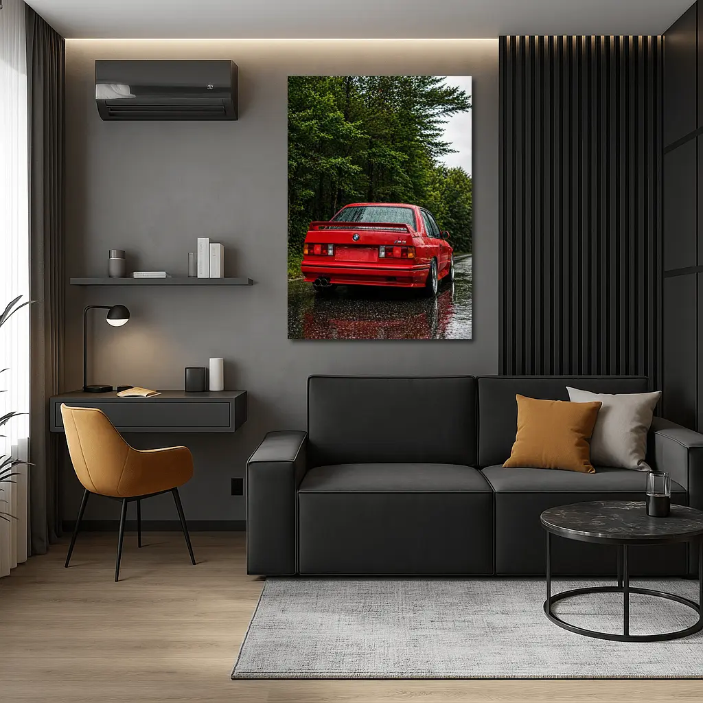 BMW M3 Red Wet Road Forest – Wall Art