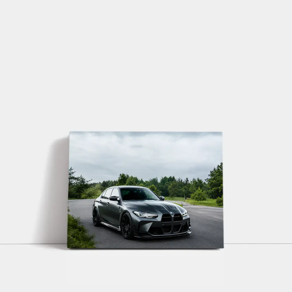 BMW M3 Matte Gray Sedan Overcast Forest – Wall Art