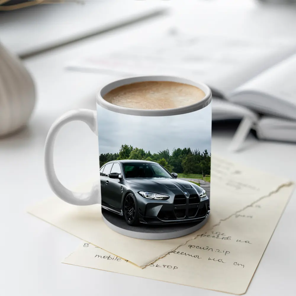 BMW M3 Matte Gray Sedan Overcast Forest – Mugs
