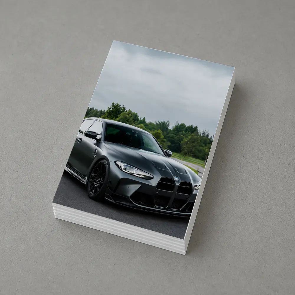 BMW M3 Matte Gray Sedan Overcast Forest – Postcards