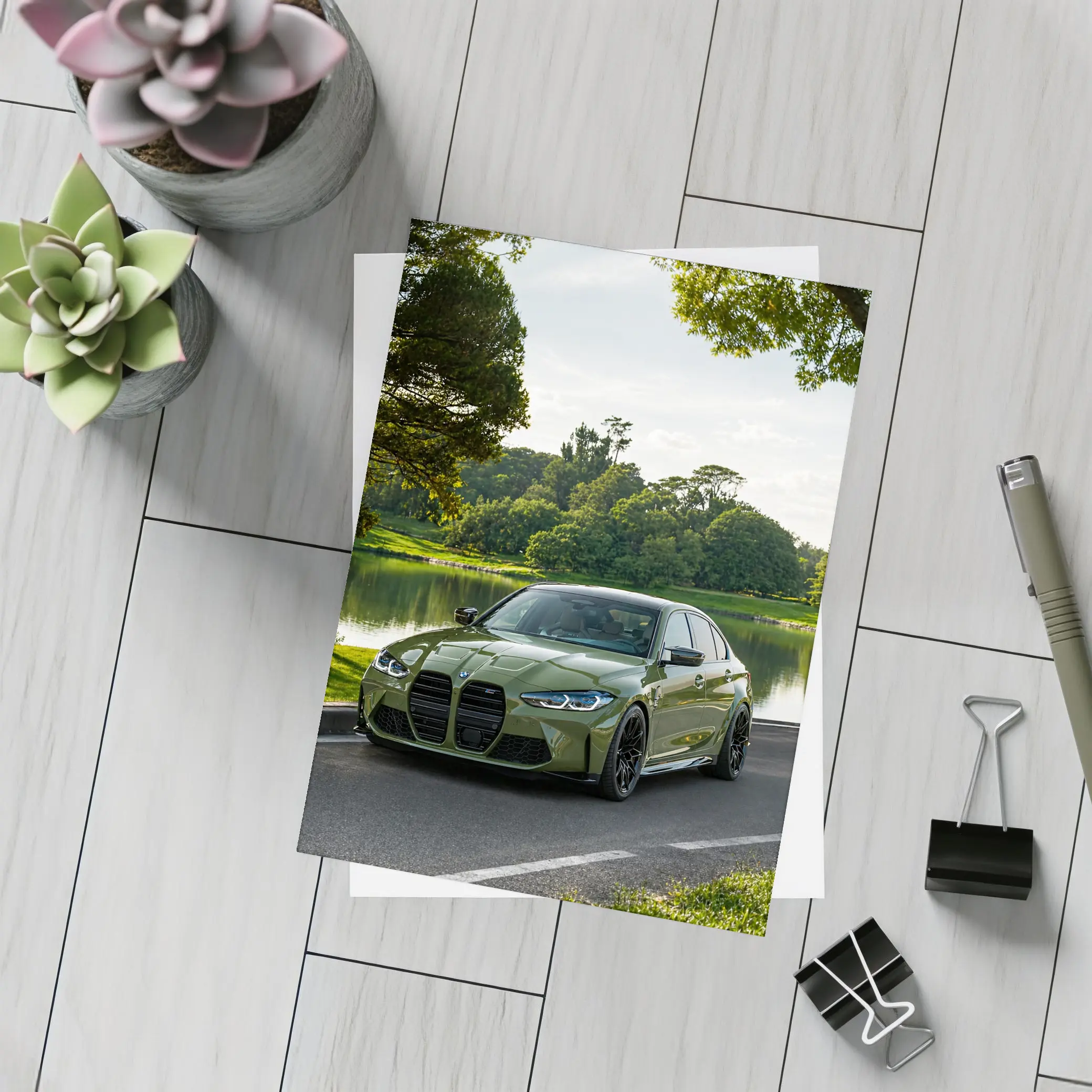 BMW M3 Green Sedan by Lakeside – Postcards