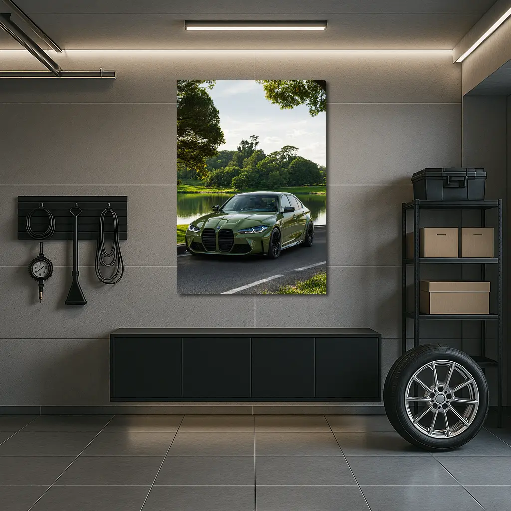 BMW M3 Green Sedan by Lakeside – Wall Art