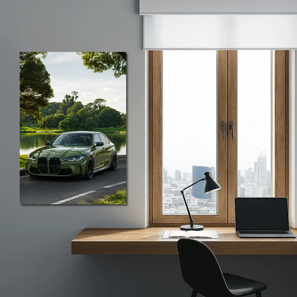BMW M3 Green Sedan by Lakeside – Wall Art