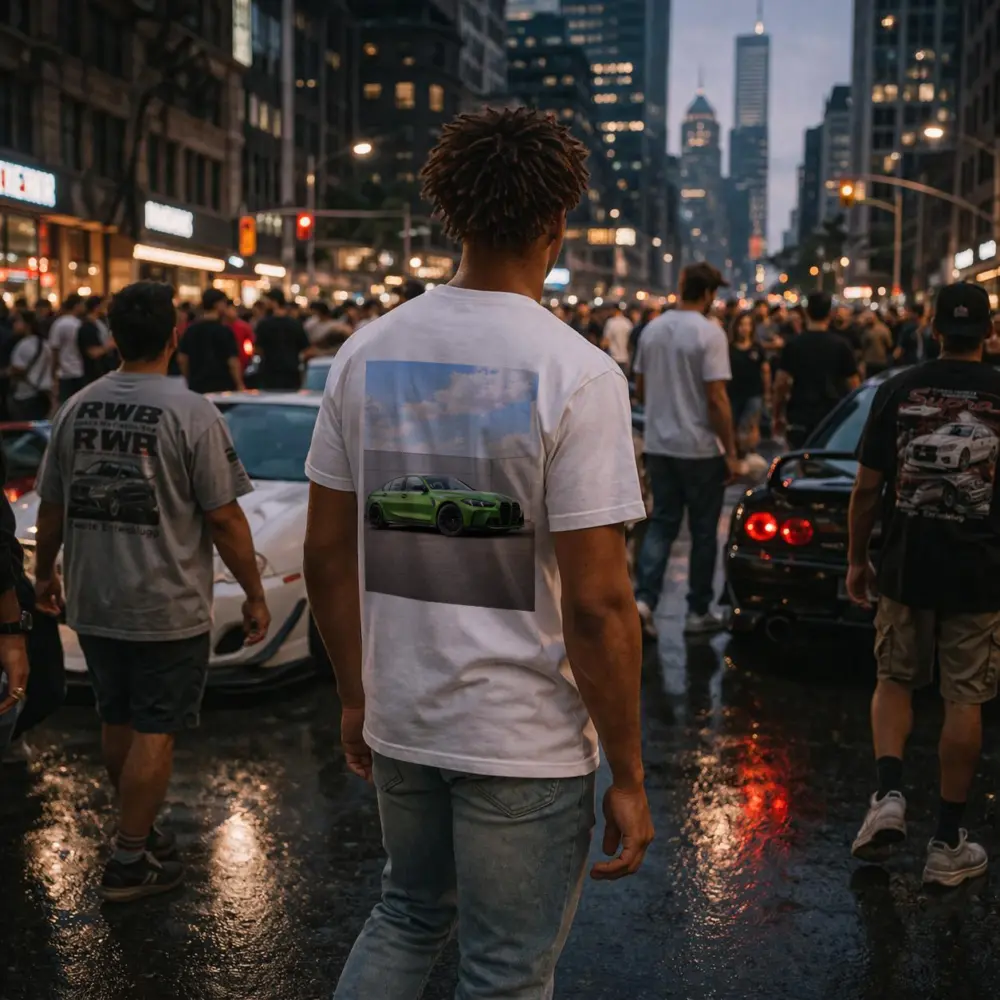 BMW M3 Green Sedan Urban Wall Background – T-Shirts